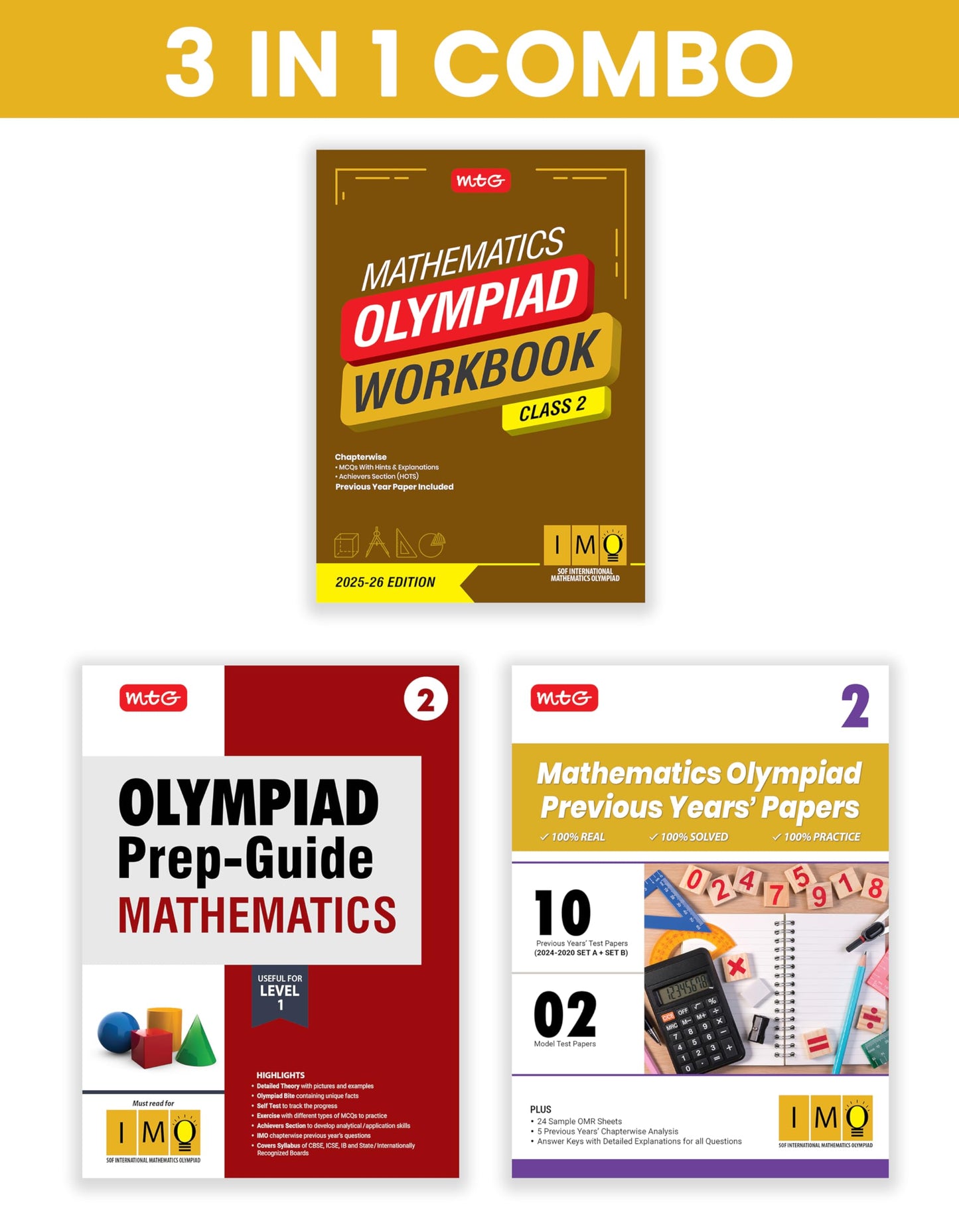 MTG Class-2 International Mathematics Olympiad (IMO) Workbook, Prep-Guide & Previous Years Papers (PYQs) with Mock Test Paper (Set of 3 Books) - SOF Olympiad Books For 2025-26 Exam