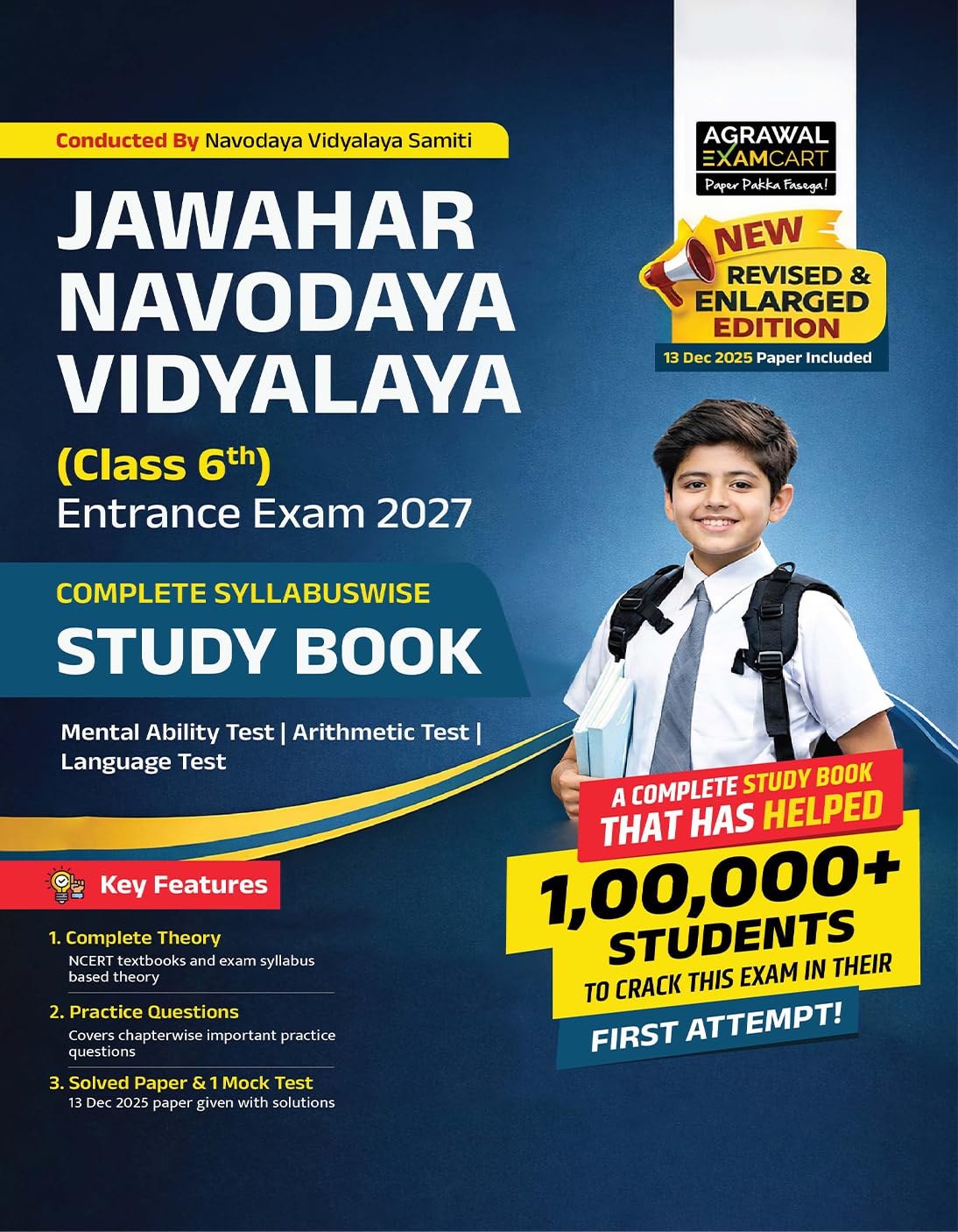Examcart Jawahar Navodaya Vidyalaya (JNV) Class 6 Entrance Exam Study Guide Book 2027 | NCERT Based Complete Theory, Chapterwise Question | Latest Solved Paper + Practice Set (English Medium)