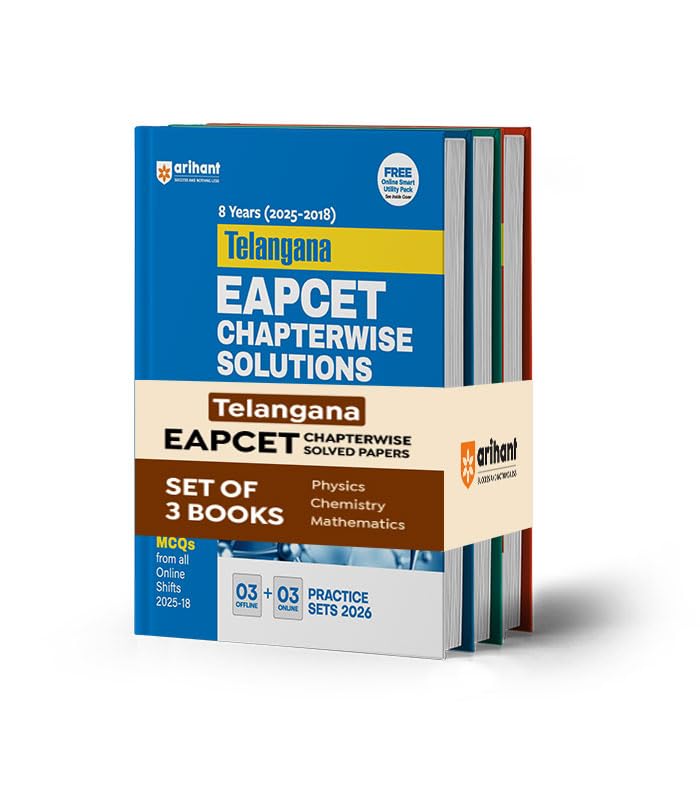 Arihant Telangana EAPCET Chapterwise Solutions (Set of 3 Books) | 8 Years Chapterwise Solved Papers (2018–2025) with 6 Practice Sets for 2026 | Physics, Chemistry, Mathematics