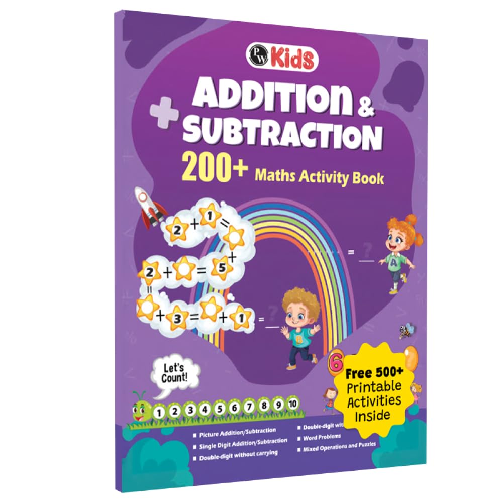 Maths Activity Book for Kids, 200+ Single & Double-Digit Addition & Subtraction Book with 500+ Free Worksheets, Early Learning Book for 3-7 Years