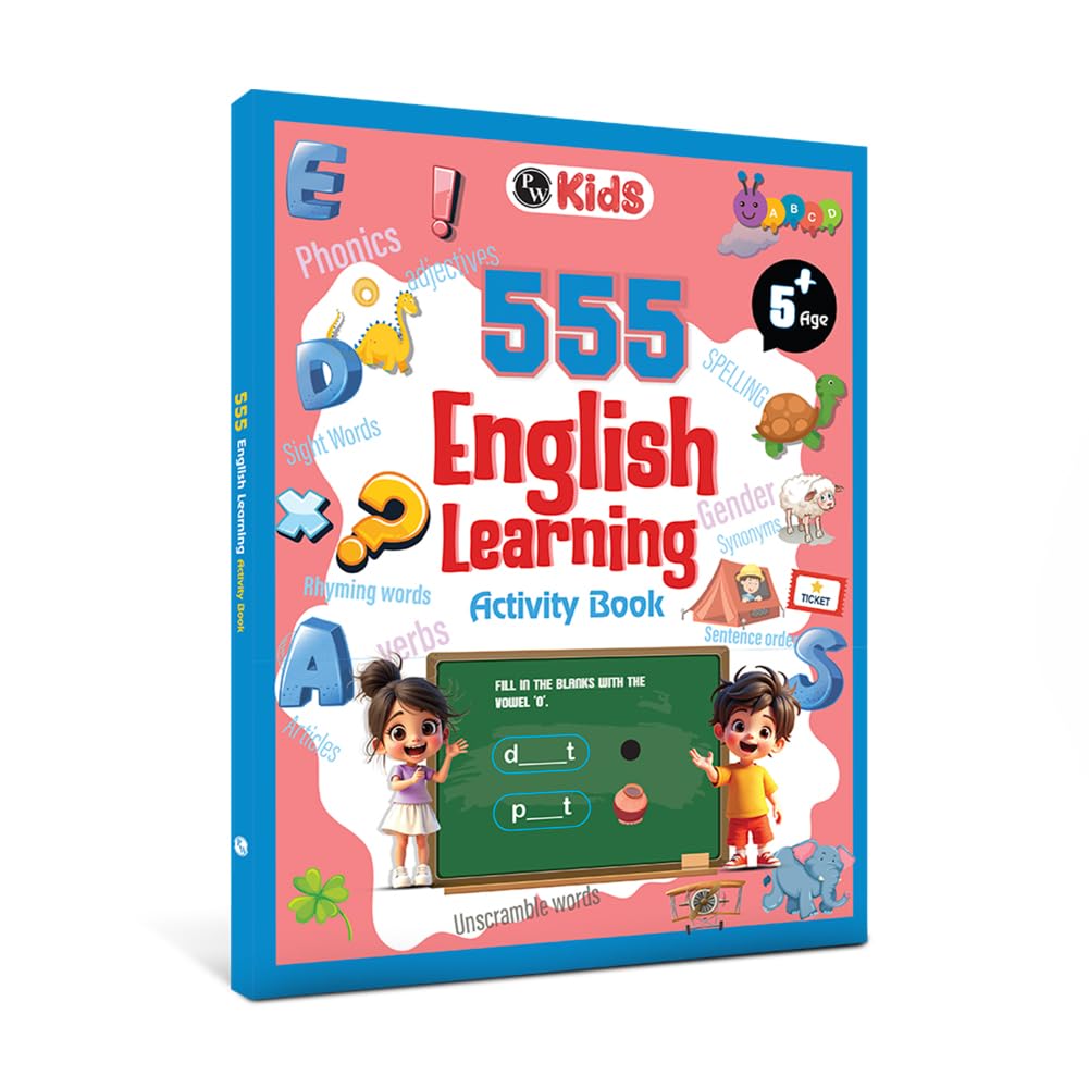 555 English Learning Activity Book for Kids, Fun Educational Book with Brain Games, Activity Book for 5-7 Years Old, Includes Free Worksheets & Answer Key