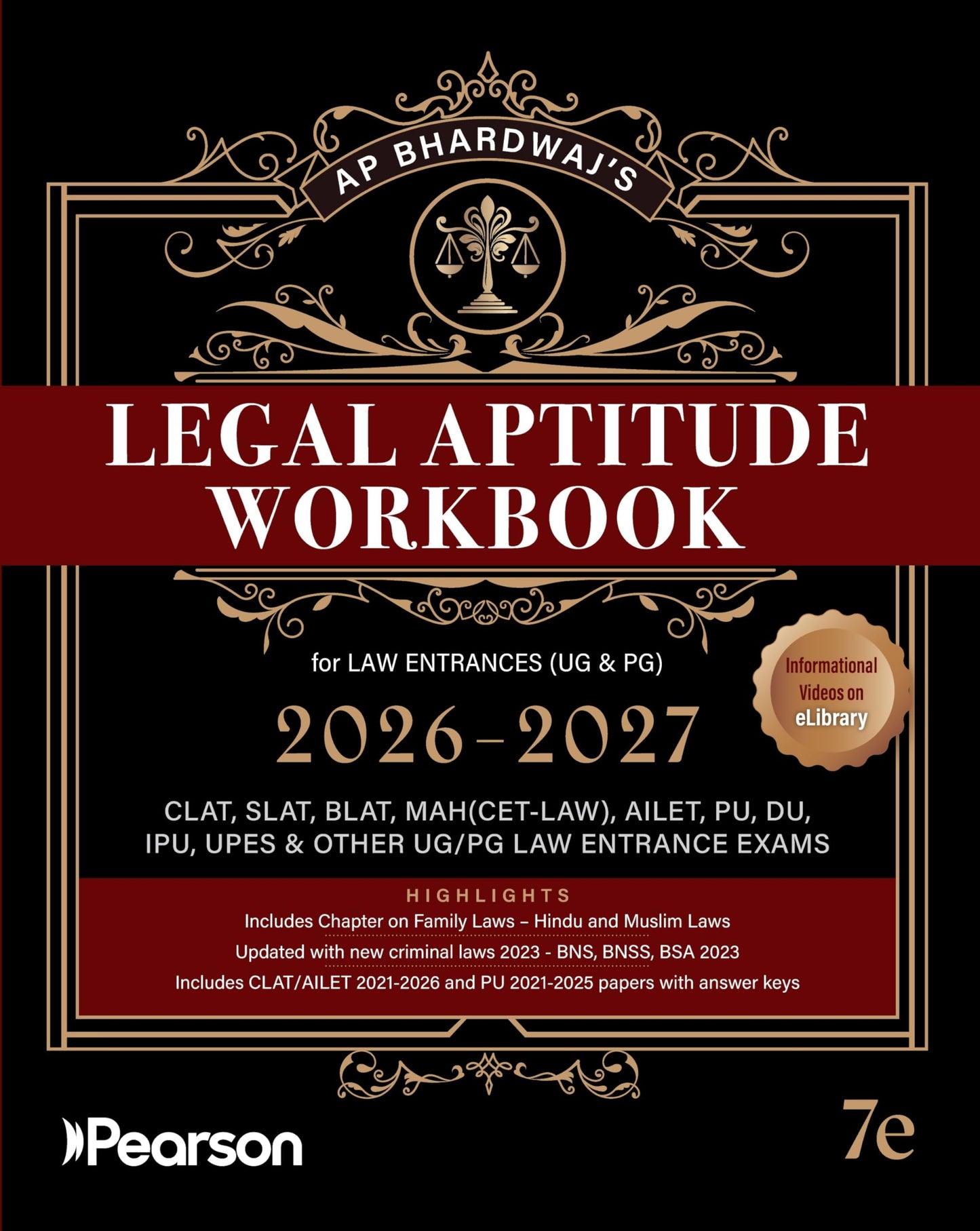 Pearson'26 Legal Aptitude Workbook Law Entrances (UG & PG) 2026-2027 (CLAT, SLAT, BLAT, MAH(CET-LAW), AILET, PU, DU, IPU, UPES, & Other UG-PG Law ... GK, Current Affairs, English, & Reasoning