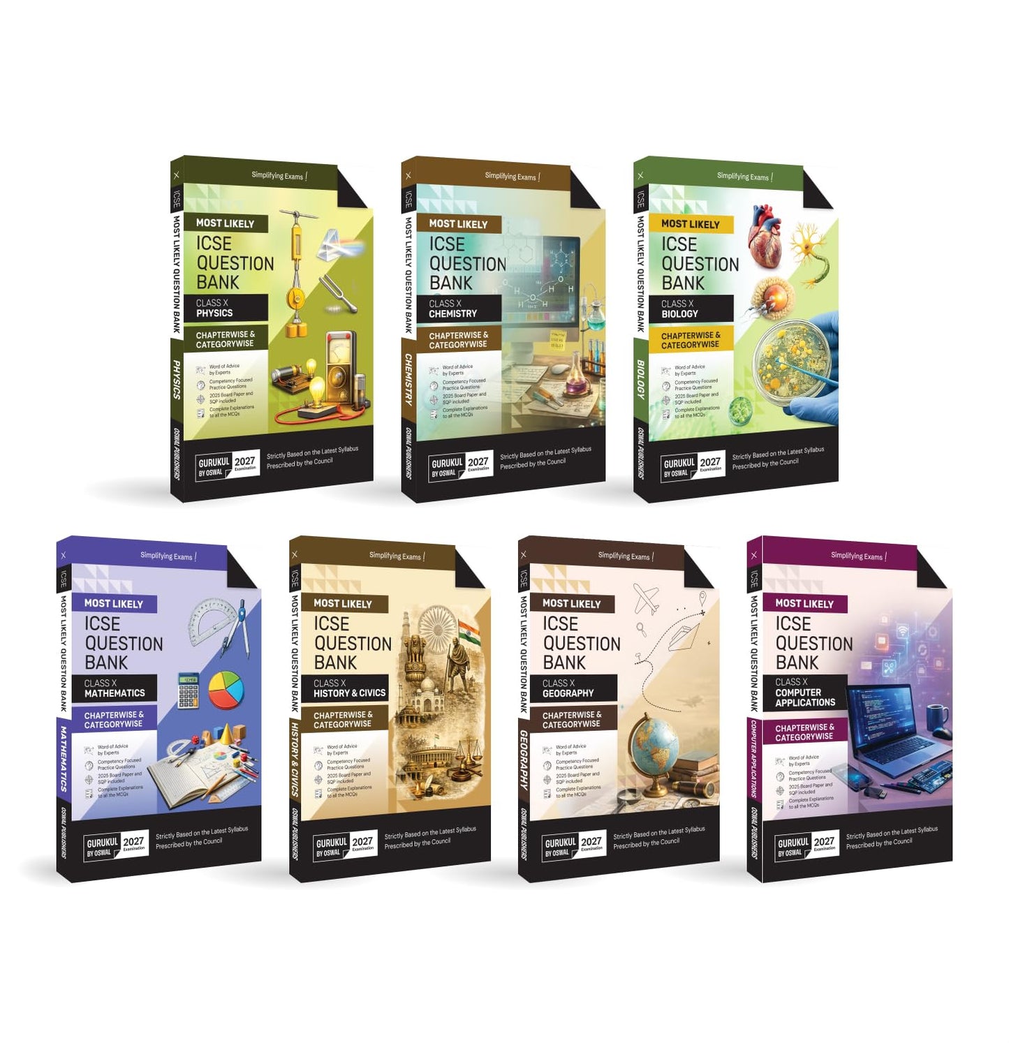 Gurukul by Oswal ICSE Class 10 Most Likely Question Bank Bundle (Set of 7) for 2027 Exam | Physics, Chemistry, Maths, Biology, History Civics, Geography, Computer| Chapterwise & Categorywise Question