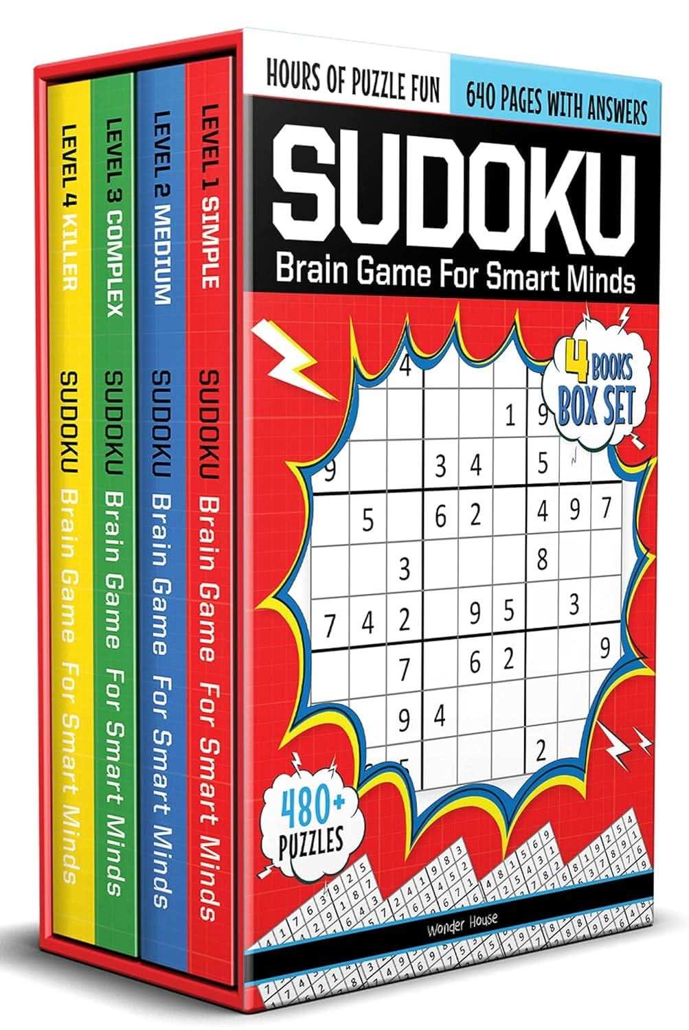 Sudoku - Brain Games For Smart Minds Box Set Of 4 Books : Brain Booster Puzzles For Kids, 480 + Fun