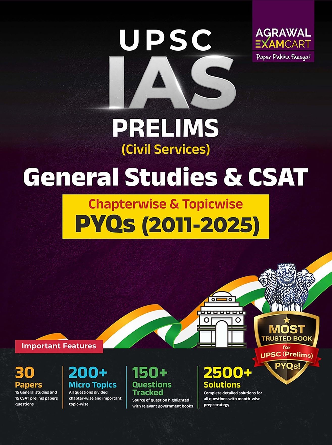 Examcart UPSC IAS Prelims General Studies (GS) & CSAT PYQs Book 2026 | Chapter & Topic-wise 2500+ Previous Year Questions & Detailed Solutions for Civil Services Exam (English Medium)