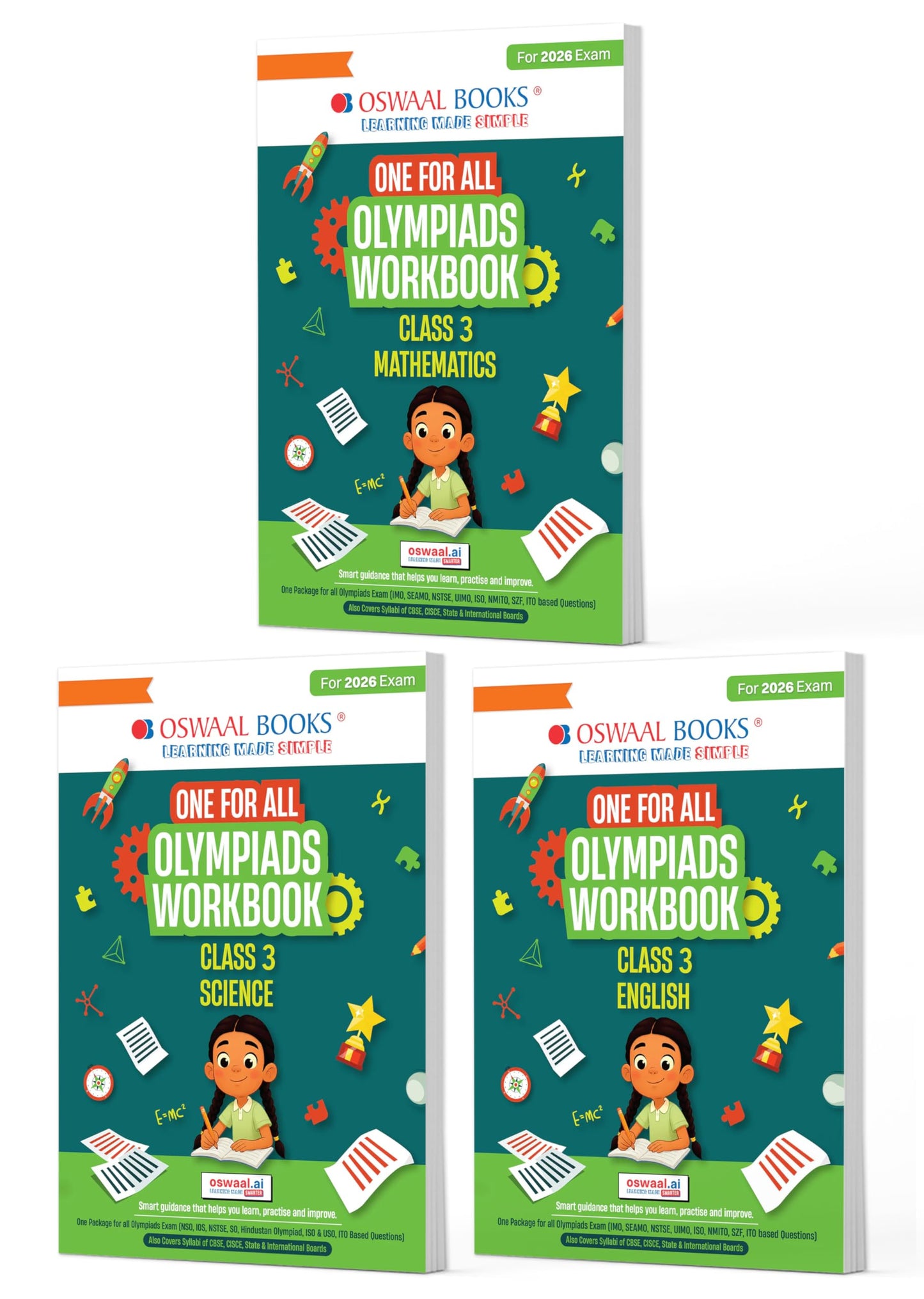 Oswaal One For All Olympiad Workbook Class 3 (Set of 3 Books) Maths, Science & English For 2026 Exam