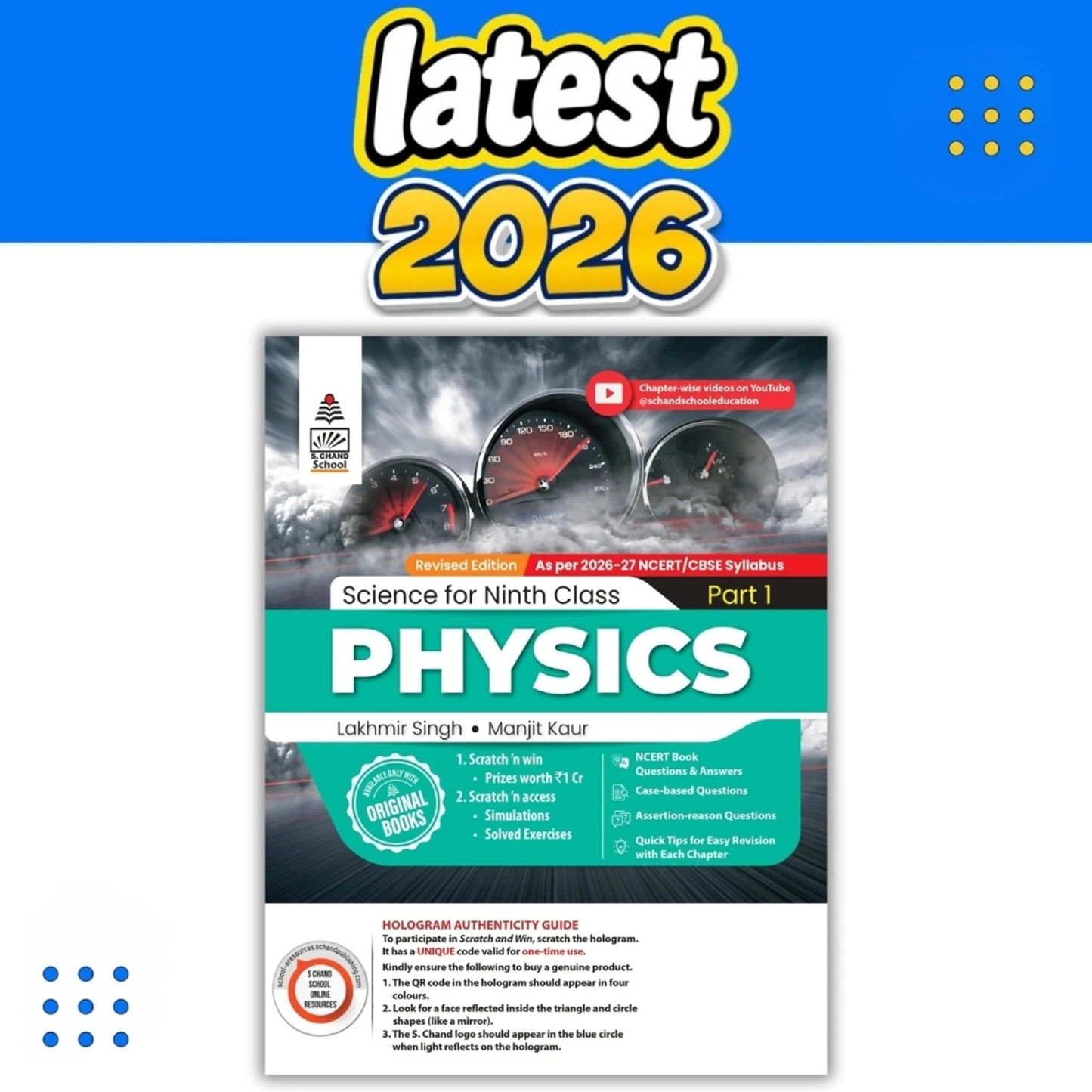 Lakhmir Singh Science Class 9 Physics Part 1 (2026-27 For CBSE Board Exams) | As Per Latest NCERT & CBSE Syllabus | Complete Physics Study for School Exams | NCERT Book Questions & Answers, CBQ, Solved Board Papers & Exercises – Science Grade 9