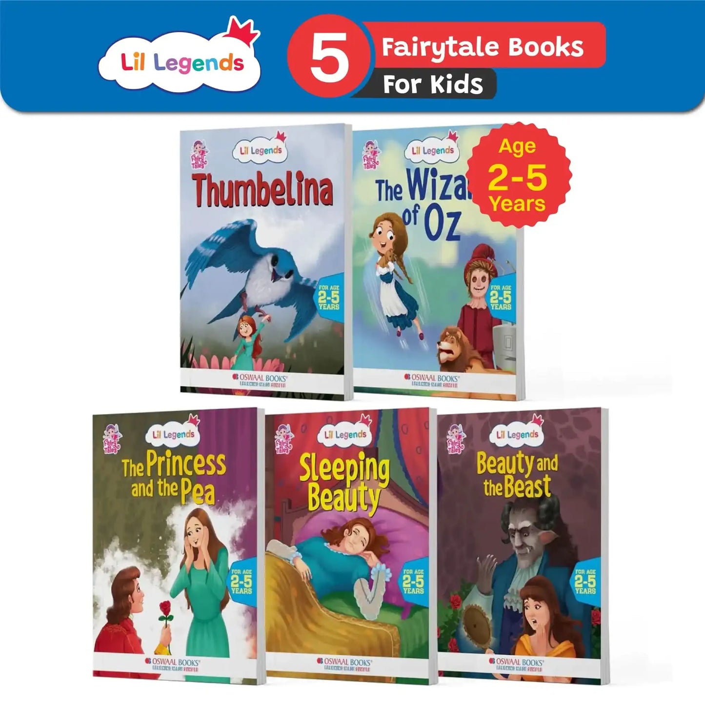 Oba Lil Legends Fairy Tales Bed Time Bk'S For 2-5 Y/O ( Thumbelina, Sleeping Beauty & More (Set Of 5)