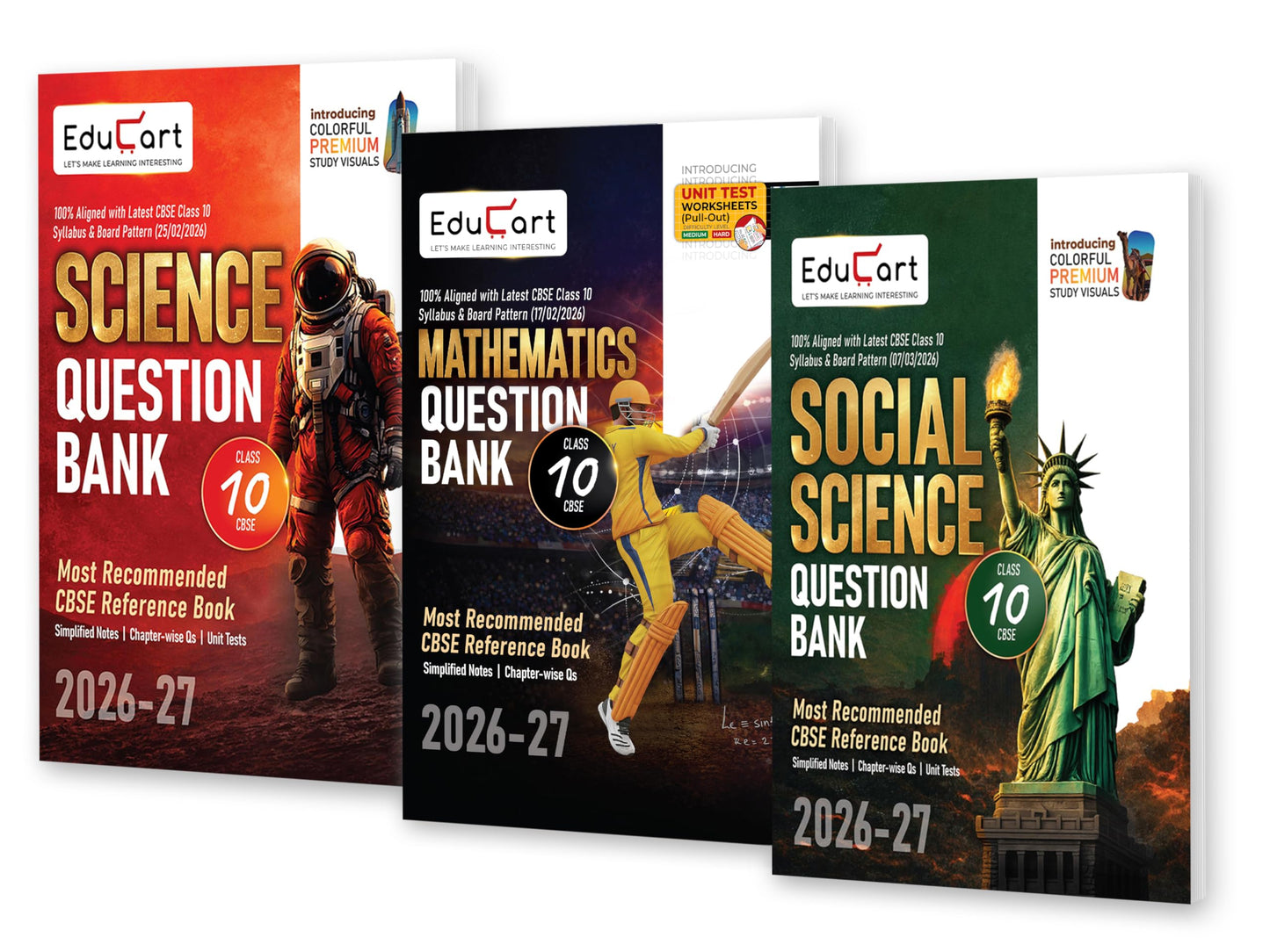 Educart CBSE Question Bank Class 10 Bundle - Science, Mathematics and Social Science 2026-27