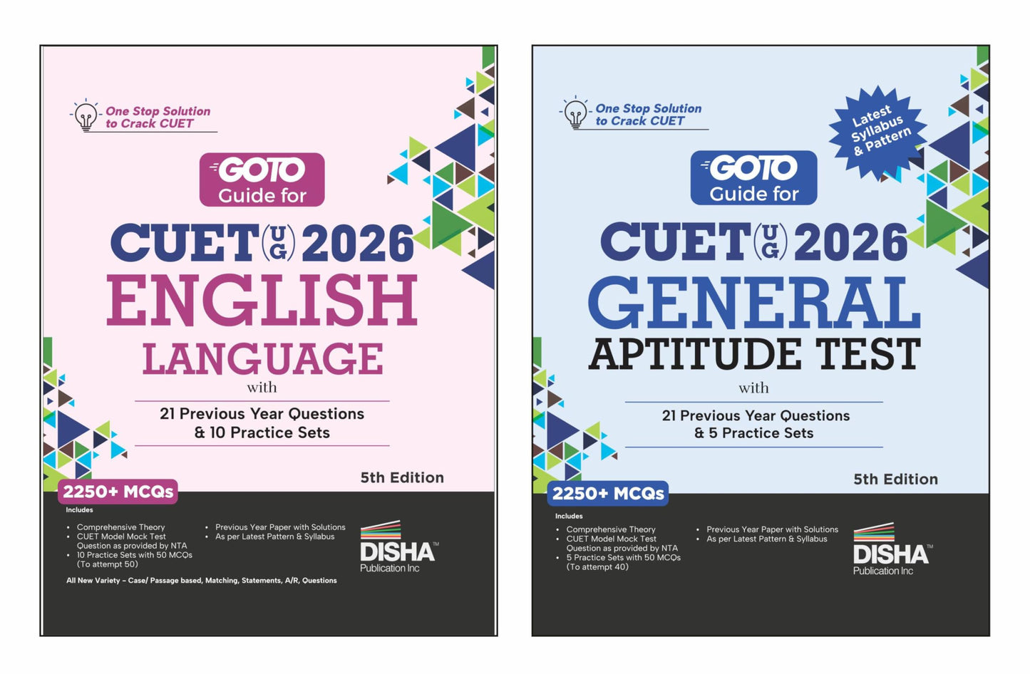 Disha Combo (set of 2 Books) GoTo Guide for CUET (UG) 2026 English Language & General Aptitude Test with 21 Previous Year Questions & 10 Practice Sets 5th Edition | PYQs & Practice Question Bank