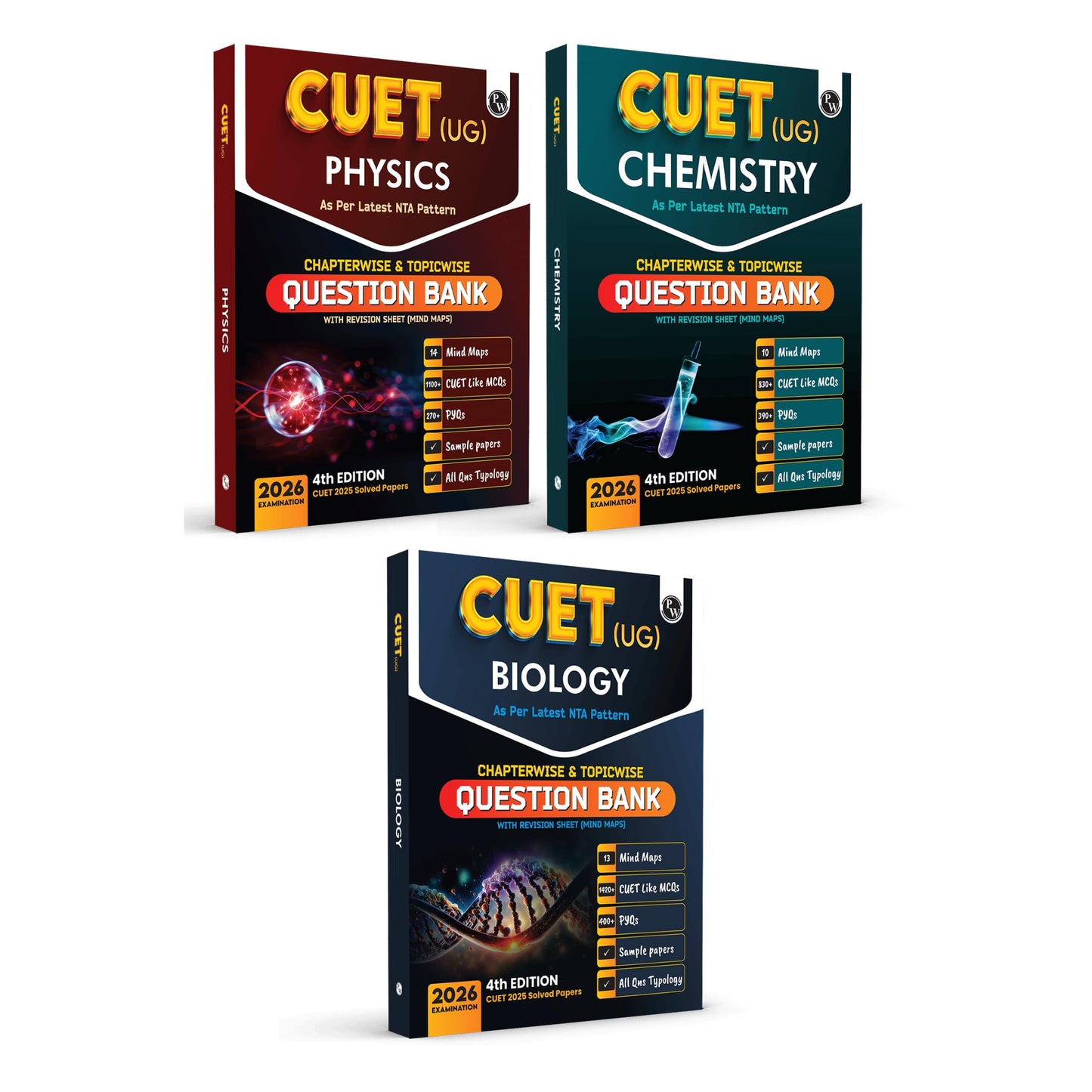 PW CUET UG Entrance Exam Books 2026 – Physics Chemistry Biology (PCB) Combo Set of 3 | Chapterwise & Topicwise MCQs Question Bank | CUET UG PYQ (2025–2022) | Mock Tests | Latest NTA Pattern