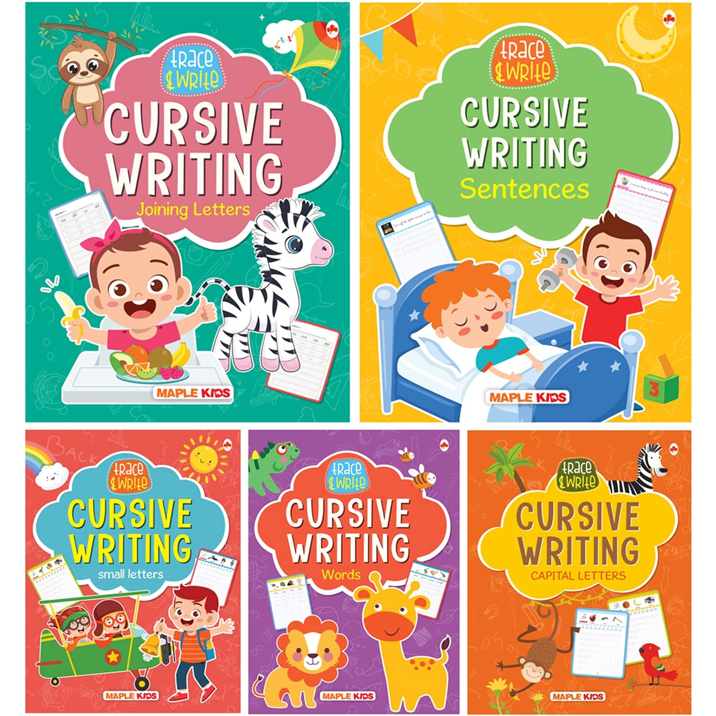Cursive Writing Books (Set of 5 Books) (Handwriting Practice Books) - Small Letters, Capital Letters, Joining Letters, Sentences, Words for Age 3-7