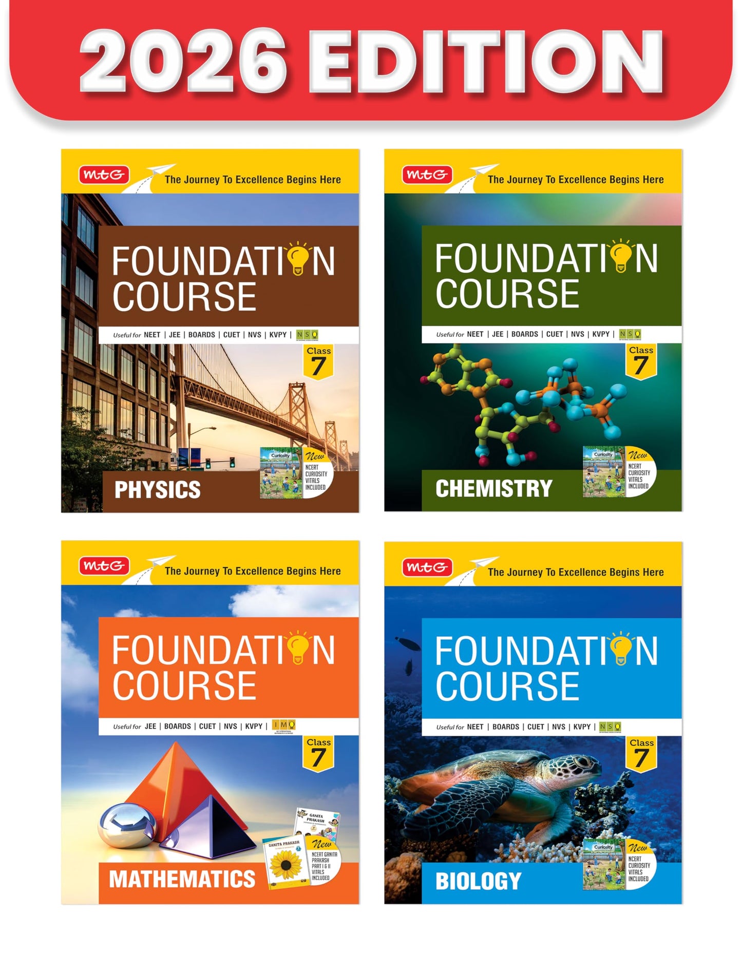MTG Foundation Course Class 7 Physics, Chemistry, Mathematics & Biology (Set of 4 Books) For NEET, IIT-JEE, CUET & Boards Exams (Edition 2026-2027)