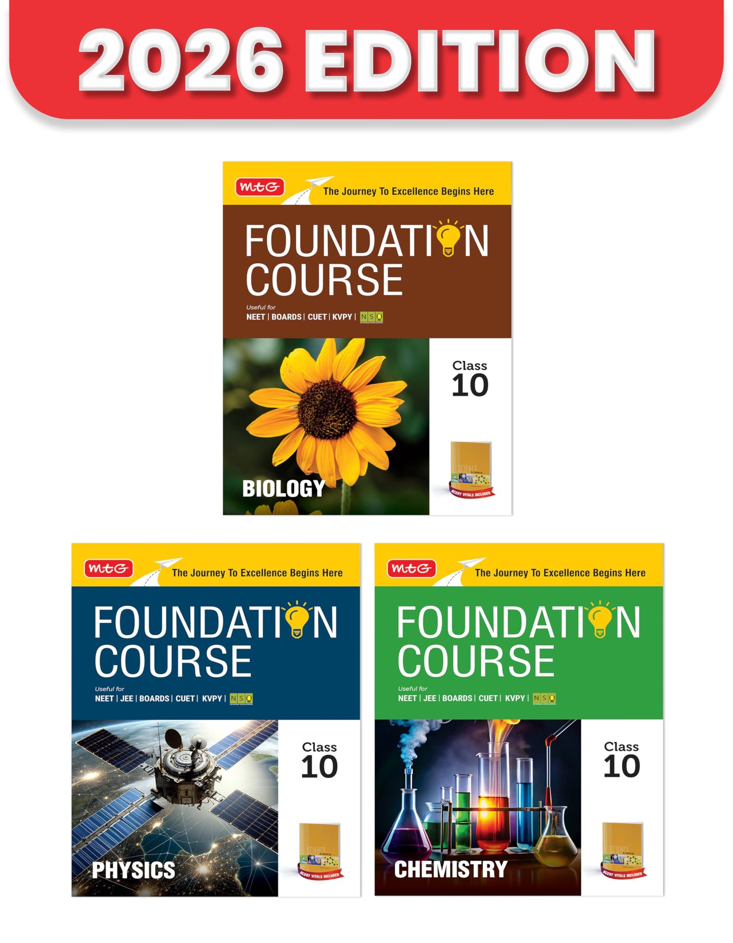 MTG Foundation Course Class 10 Physics, Chemistry & Biology (Set of 3 Books) For NEET, CUET & Boards Exams (Edition 2026-2027)