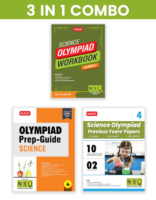 MTG Class-4 National Science Olympiad (NSO) Workbook, Prep-Guide & Previous Years Papers (PYQs) with Mock Test Paper (Set of 3 Books) - SOF Olympiad Books For 2025-26 Exam