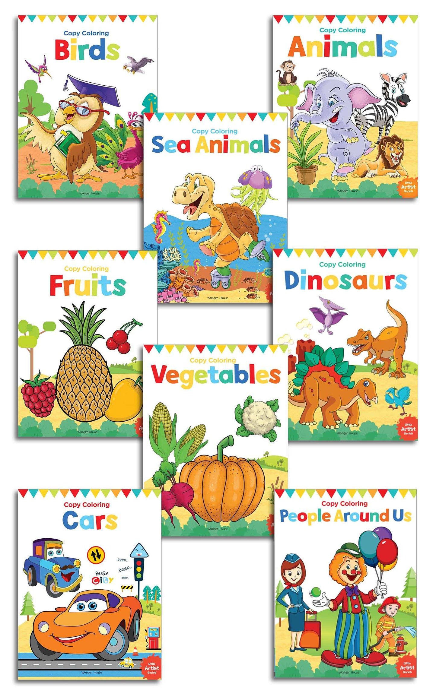 Little Artist Copy Colouring Boxset : Pack Of 8 Books (Birds, Sea Animals, Fruits, Vegetables, Dinos