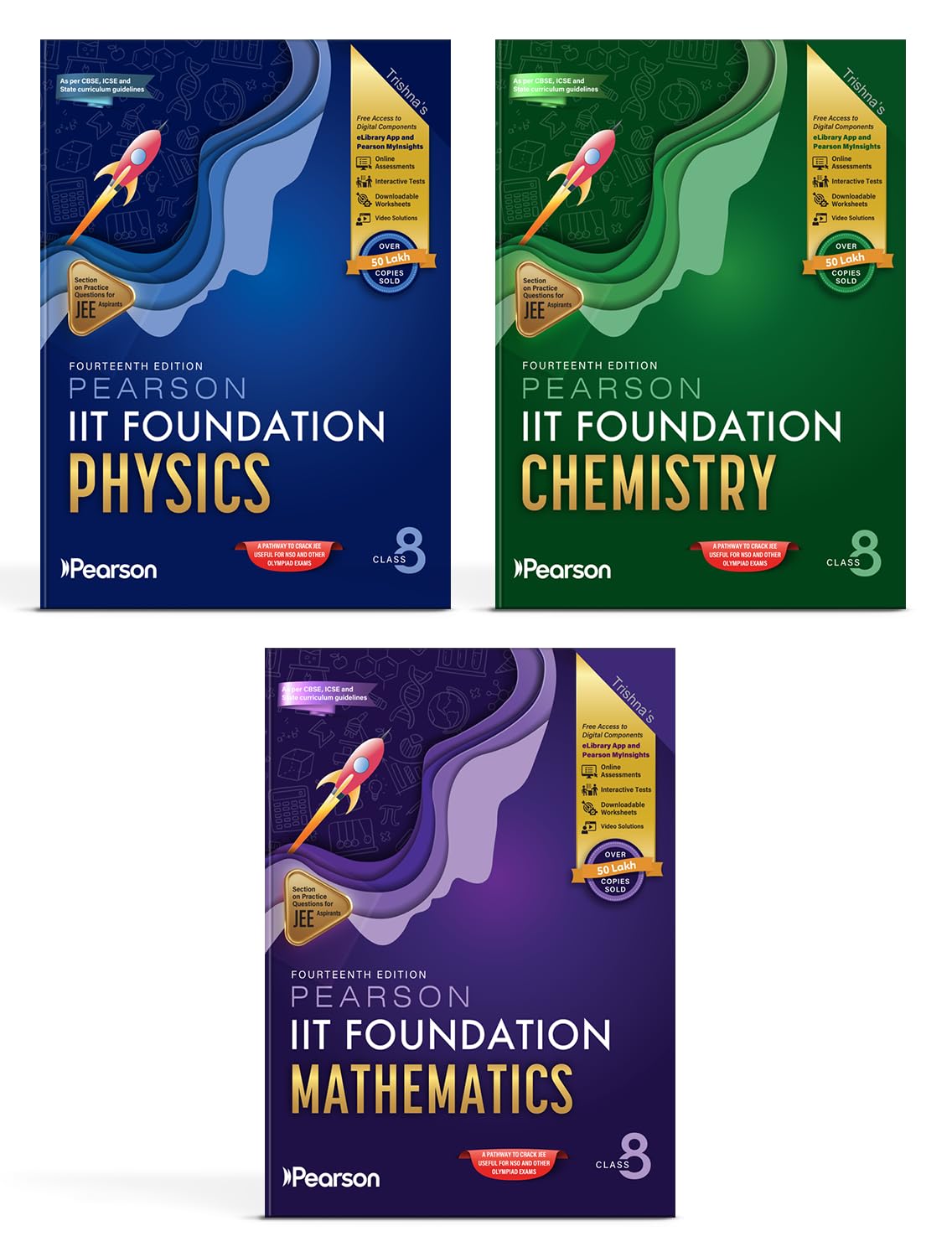 Pearson IIT Foundation' 26 Class 8 Physics Chemistry Mathematics | For JEE, NTSE & Olympiad Exams|JEE Practice Questions | Free acess to Online Assessments, Video Solutions & Interactive Tests
