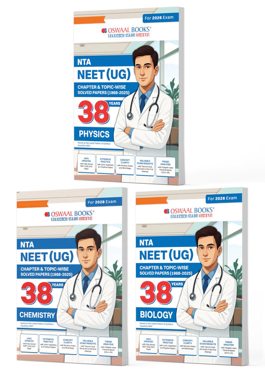 Oswaal NEET (UG) 38 Years' Chapter-Wise & Topic-Wise Solved Papers | Physics, Chemistry & Biology (1988-2025) | Set of 3 Books | For 2026 Exam | New Edition