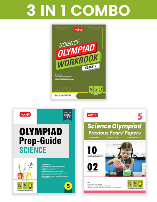 MTG Class-5 National Science Olympiad (NSO) Workbook, Prep-Guide & Previous Years Papers (PYQs) with Mock Test Paper (Set of 3 Books) - SOF Olympiad Books For 2025-26 Exam