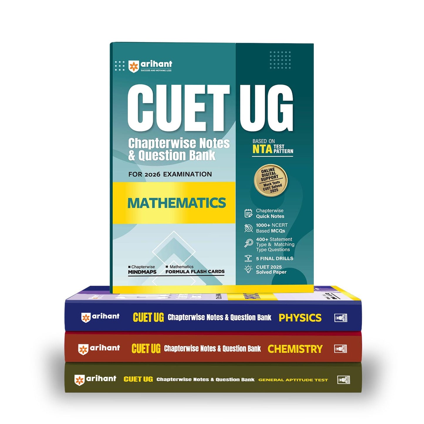 Arihant CUET UG 2026 PCM + General Aptitude Combo | Physics, Chemistry, Mathematics & Section III | Chapterwise Notes & Question Bank | Based on NTA ... & Flash Cards | Free Online Digital Support