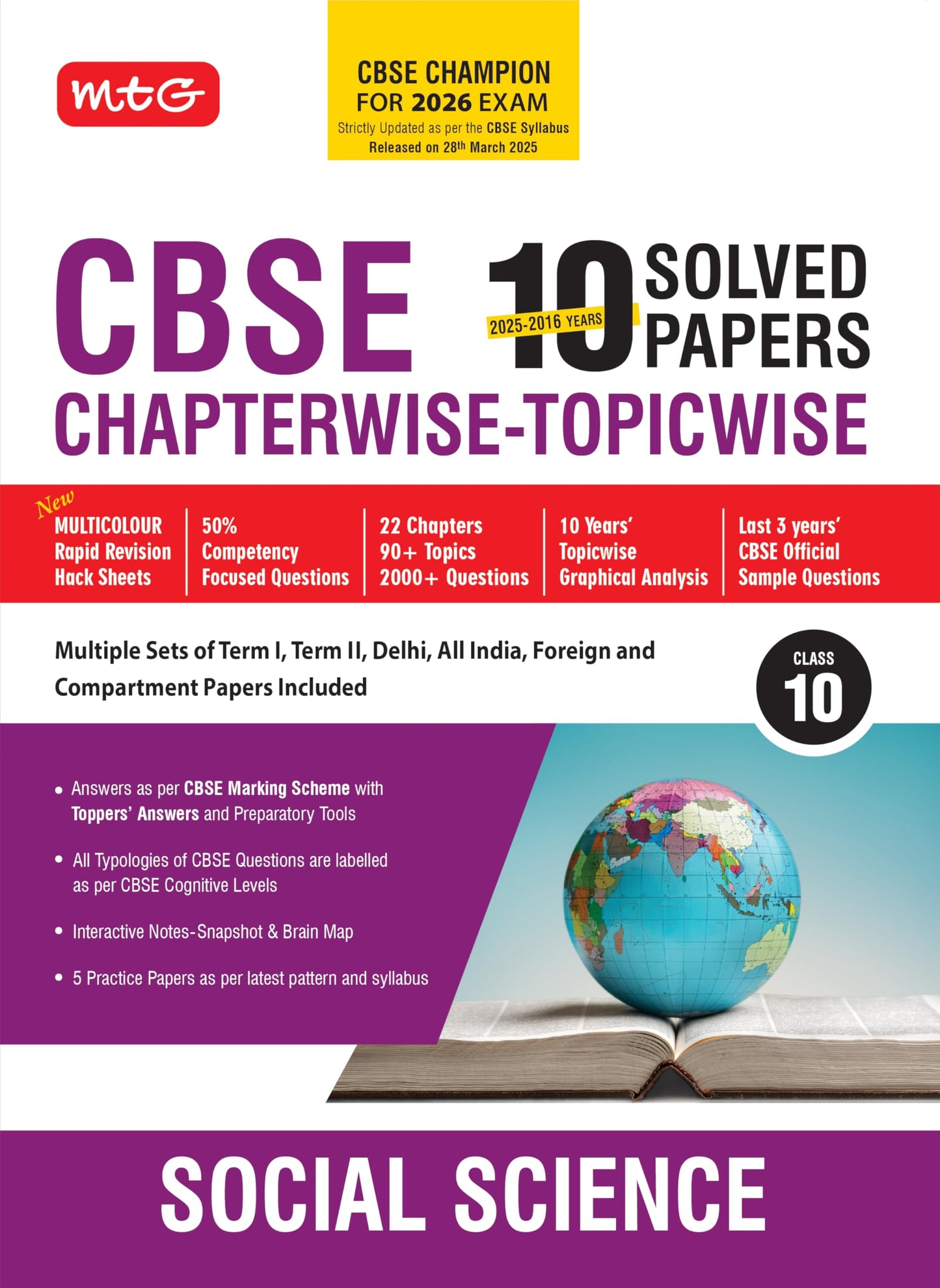 MTG CBSE 10 Years (2025-2016) Chapterwise Topicwise Solved Papers Class 10 Social-Science - CBSE Champion For 2026 Exam | Free Video Solution of PYQs | CBSE Sample Paper (As Per Latest Pattern)