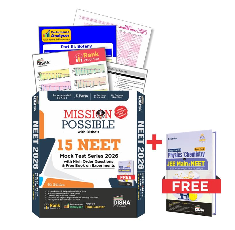 Mission Possible with Disha's 15 NEET Mock Test Series 2026 with High Order Questions & Free Book on Experiments 4th Edition | Rank Predictor, 15 Test Booklets & NCERT Locater