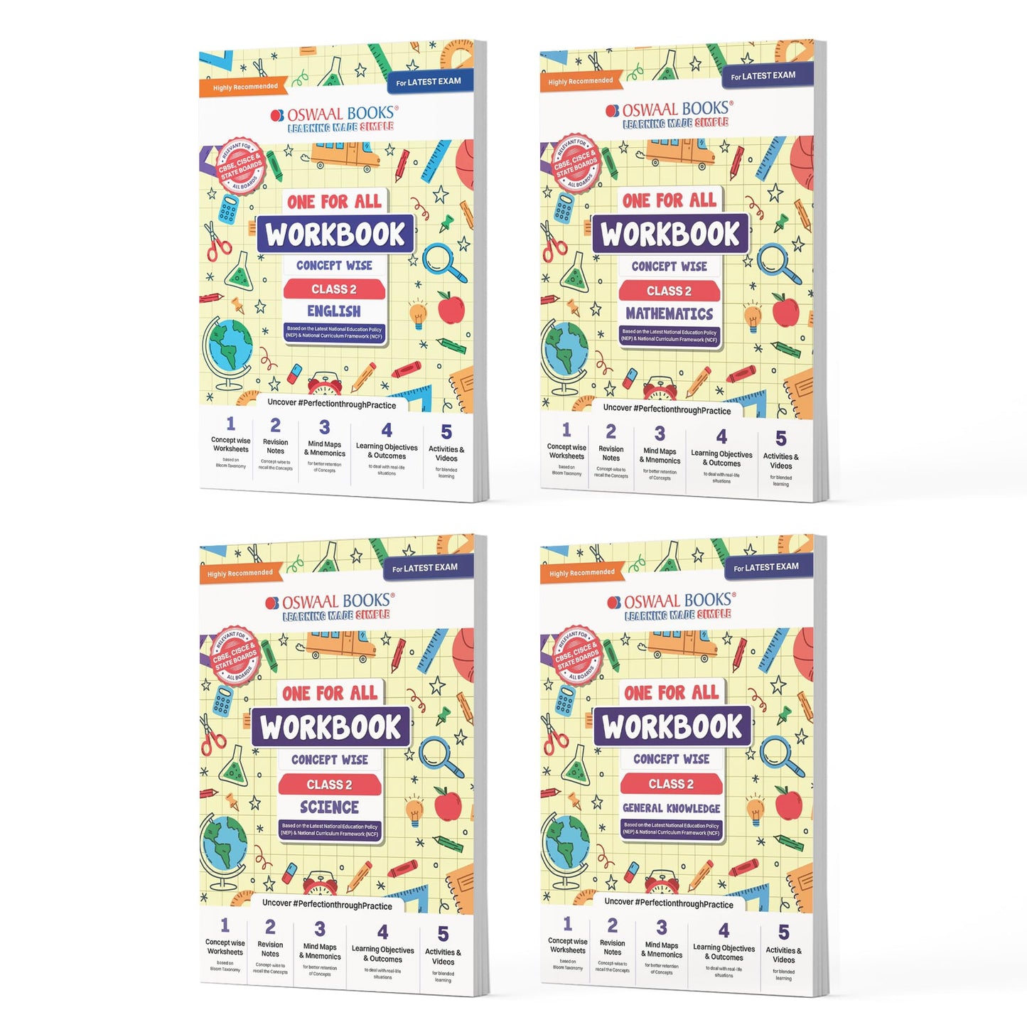 Oswaal One For All Workbook Concept Wise Class-2 English, Math, Science & General Knowledge (Set Of 4 Books) (For Latest Exam)