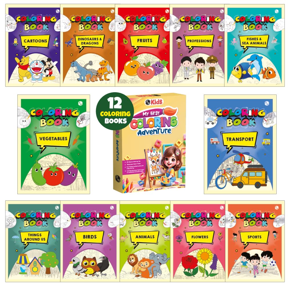 Set of 12 Colour Time Colouring Book for Kids, Fun Activity Book for Boys & Girls, Drawing Book for Kids 3-5 Years Old, Birthday & Return Gift