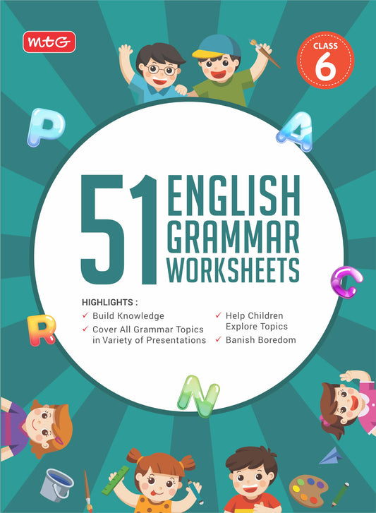 MTG 51 English Grammar Worksheets Class 6 – Grammar Work books to practice English concepts in interactive way (Based on CBSE/NCERT)