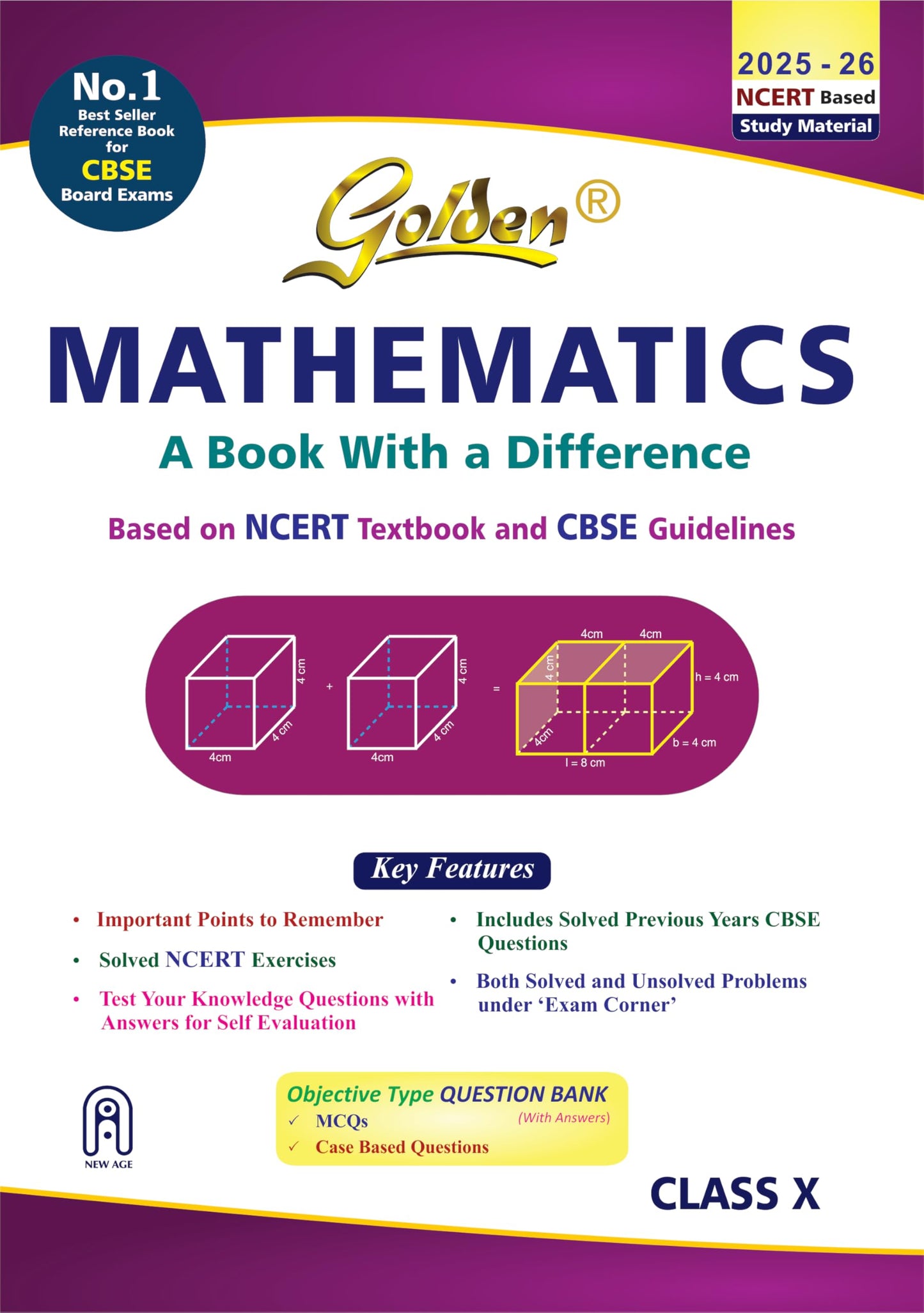 Golden Mathematics Study Material Based on NCERT for Class-10 | For CBSE 2027 Board Exams | Solved NCERT Exercises | Objective Type Question Bank | Previous Board Paper Solved | Assertion & Case Based