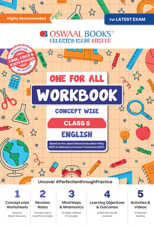Oswaal One for All Workbook with Practice Worksheets Class 5 – English | As per NEP & NCF (NCERT) | Useful for CBSE & ICSE | Strengthen Reading, Grammar & Confident Writing Skills