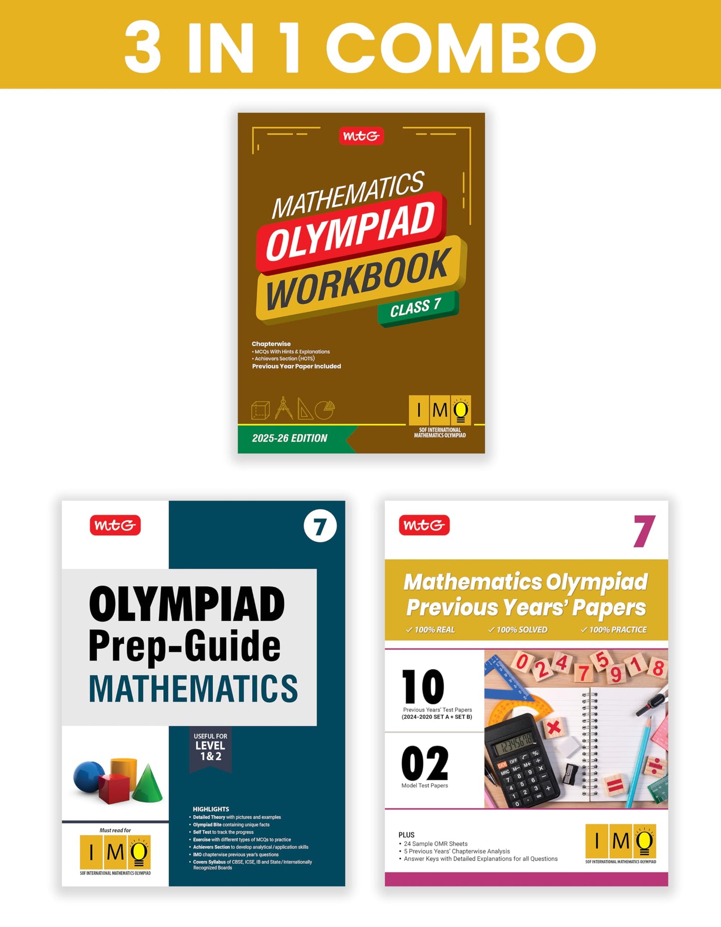 MTG Class-7 International Mathematics Olympiad (IMO) Workbook, Prep-Guide & Previous Years Papers (PYQs) with Mock Test Paper (Set of 3 Books) - SOF Olympiad Books For 2025-26 Exam