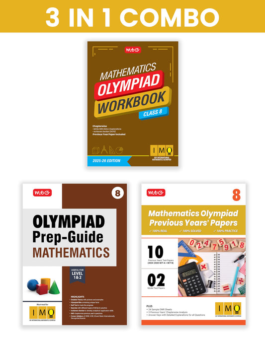 MTG Class-8 International Mathematics Olympiad (IMO) Workbook, Prep-Guide & Previous Years Papers (PYQs) with Mock Test Paper (Set of 3 Books) - SOF Olympiad Books For 2025-26 Exam