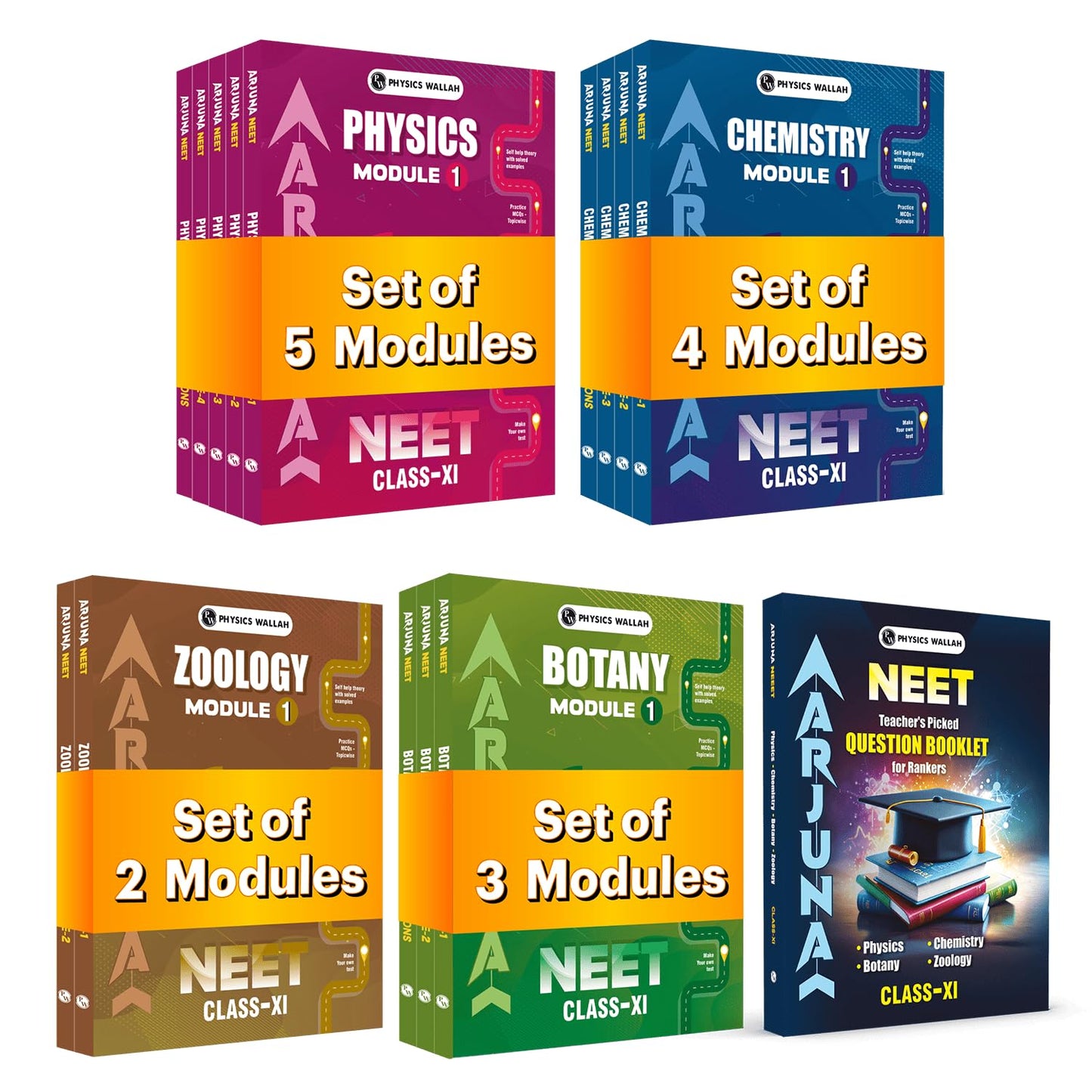 PW Arjuna For NEET Class 11 Physics, Chemistry, Botany & Zoology Modules and Questions Booklet with Solutions Combo Set of 16 Books (2026 Edition)