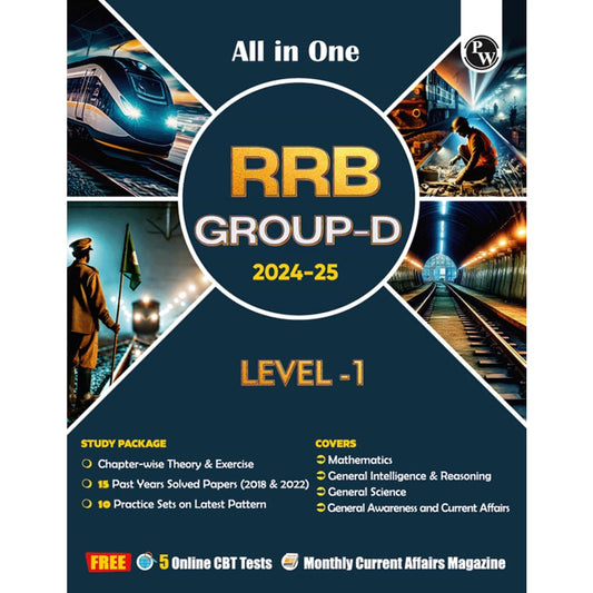 PW All in One RRB Group D Level-1 For 2024-25 Exam | Chapterwise Theory, Short Tricks and Exercises | 15 Previous Year Solved Papers (PYQs) 2018 & 2022 with 15 Practice Sets [Paperback] PW