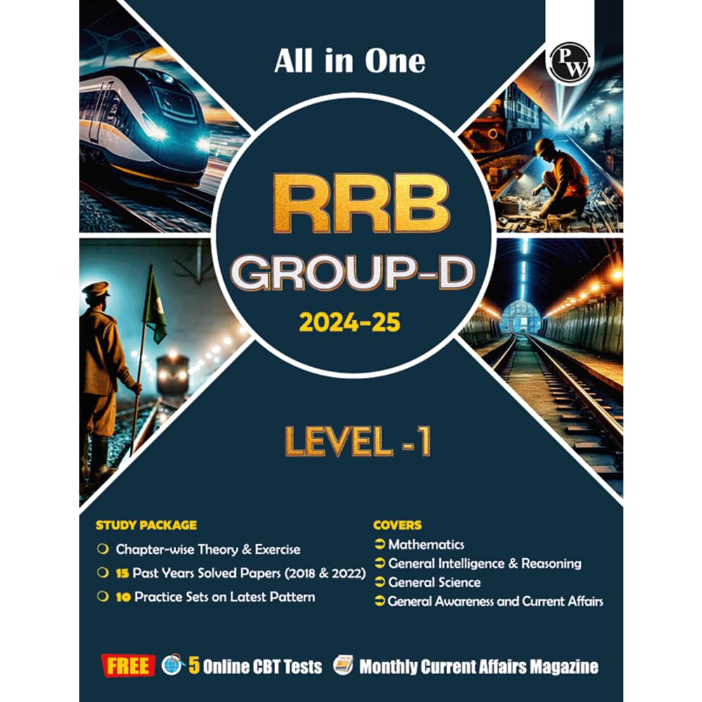PW All in One RRB Group D Level-1 For 2024-25 Exam | Chapterwise Theory, Short Tricks and Exercises | 15 Previous Year Solved Papers (PYQs) 2018 & 2022 with 15 Practice Sets [Paperback] PW