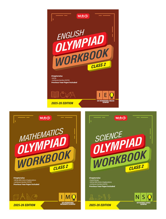 MTG Class-2 NSO-IMO-IEO (Science, Mathematics & English) Olympiad Workbook Combo (Set of 3 Books) | MCQs, & Achievers Section - SOF Olympiad Books For 2025-26 Exam