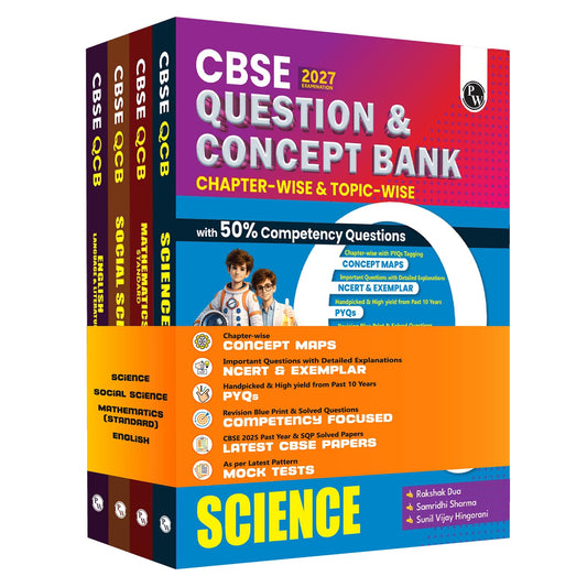PW CBSE Question & Concept Bank (QCB) Class 10 Maths (Standard), Science, Social Science, English Combo Set of 4 Books Chapterwise & Topicwise Solved Questions For 2027 Exams