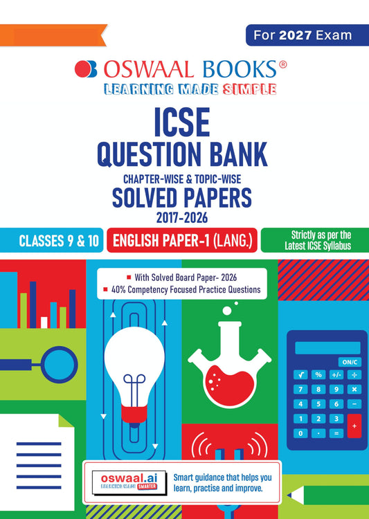Oswaal Class 9 & 10 ICSE Question Bank English Paper 1 ( (Language)(2017–2026) |For 2027 Exam Chapter-wise & Topic-wise with Competency Based Questions | Includes 2026 solved Paper | Practice Papers