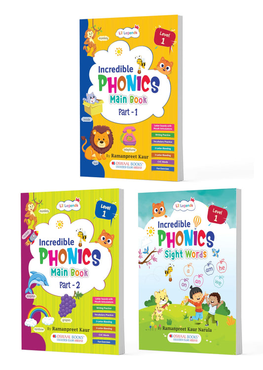 Oswaal Lil Legends Level 1 Phonics & Sight Words 3-Book Set for Ages 3–6 | Build Strong Reading Foundations, Boost Confidence & Vocabulary Early | Includes Phonics Part 1, Part 2 & Sight Words