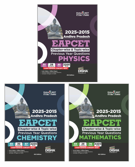 Disha 2025 - 2015 Andhra Pradesh EAPCET Chapter-wise & Topic-wise Physics, Chemistry & Mathematics Previous Year Solved Papers with Concept Maps 4th ... 7000+ PYQs PCM Question Bank for 2026 Exams