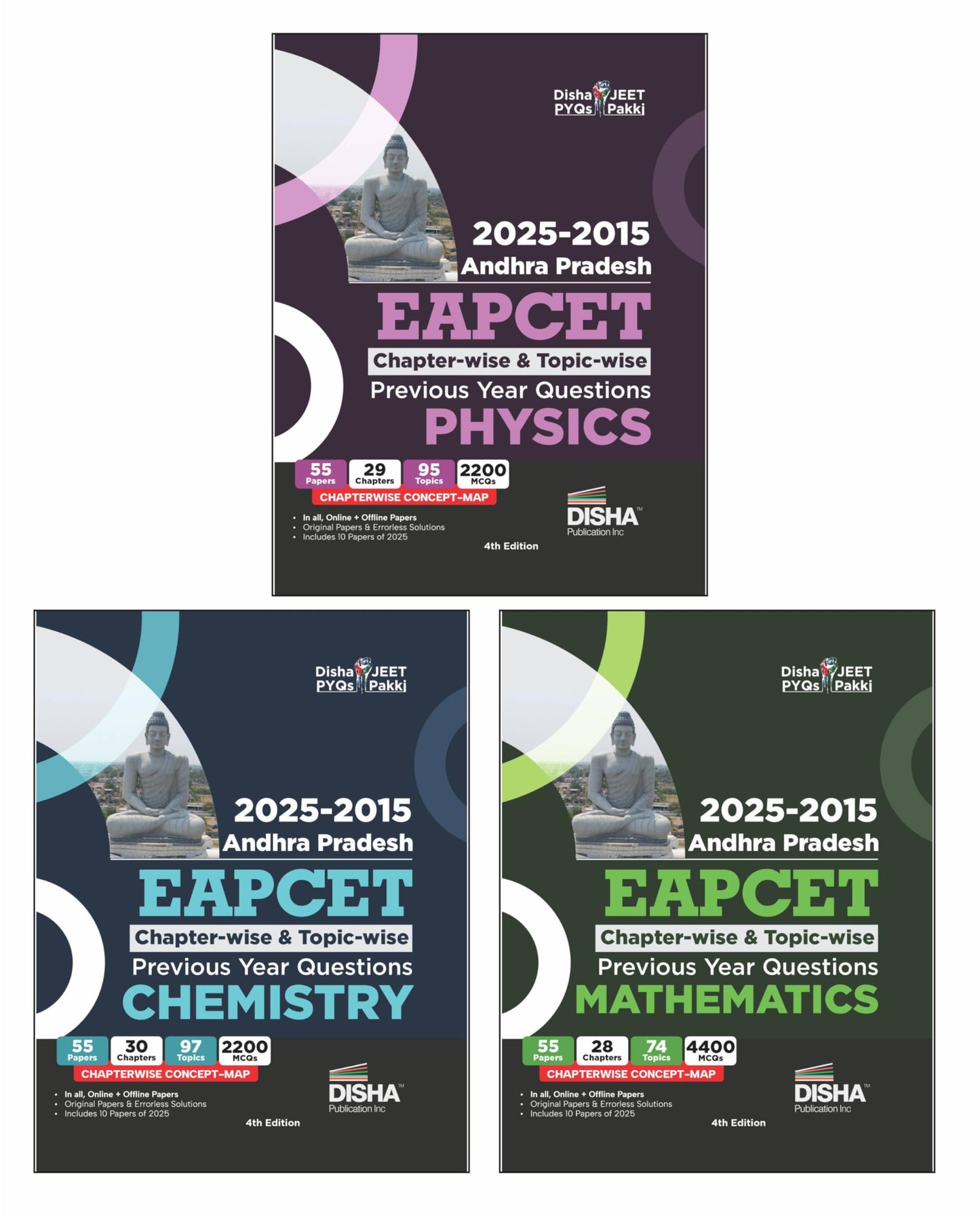 Disha 2025 - 2015 Andhra Pradesh EAPCET Chapter-wise & Topic-wise Physics, Chemistry & Mathematics Previous Year Solved Papers with Concept Maps 4th ... 7000+ PYQs PCM Question Bank for 2026 Exams
