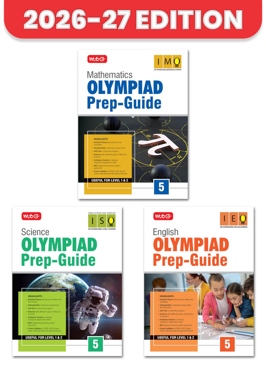 MTG Olympiad Prep Guide Class 5 Mathematics, Science & English (IMO-ISO-IEO) | Detailed Theory, Exercise with Self Test For Practice | SOF Olympiad Books For Exam 2026-27 (Set of 3 Books)