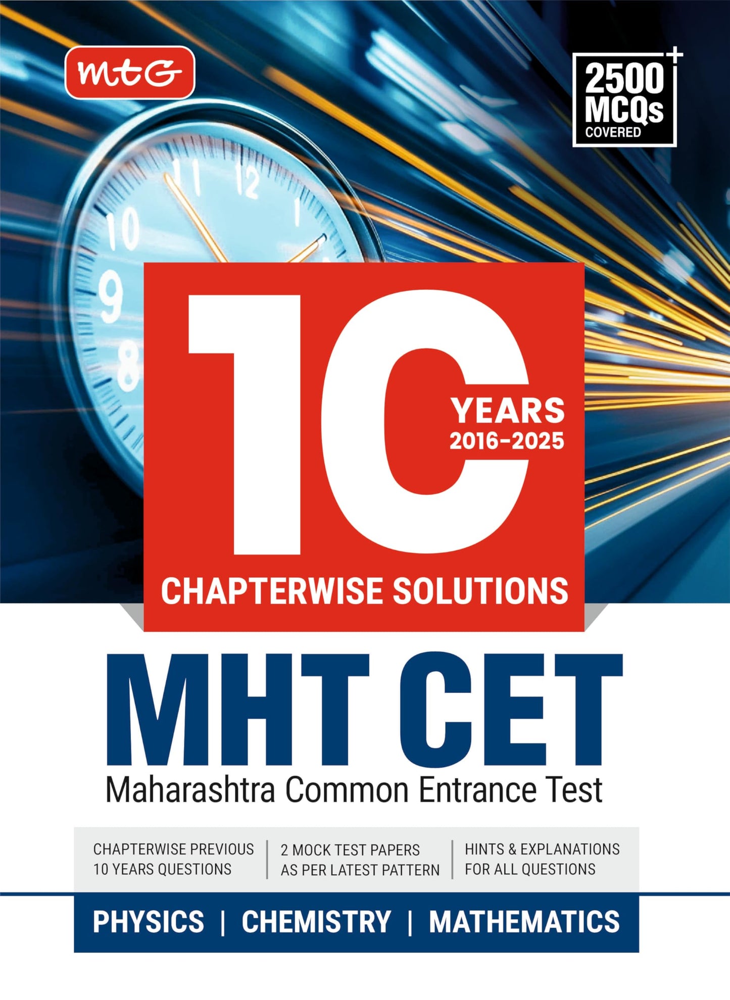 MTG 10 Years MHTCET Chapterwise Previous Solved Questions Papers (PYQ Book) For 2026 Exam | MHT CET Mock Test Papers For Physics, Chemistry & Mathematics