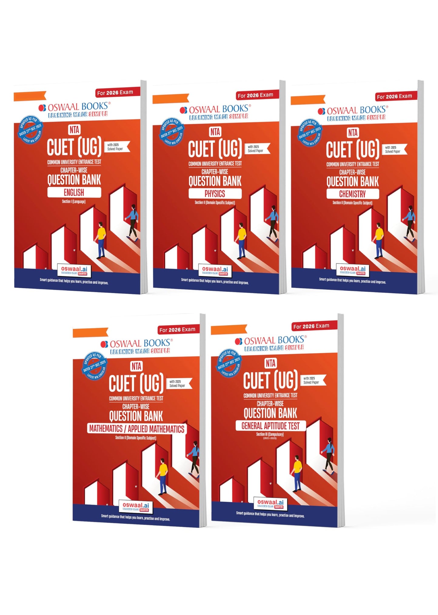 Oswaal NTA CUET (UG) Question Banks | Chapterwise & Topicwise | English, Physics, Chemistry, Math & General Test | Set of 5 Books | Entrance Exam Preparation Books 2026