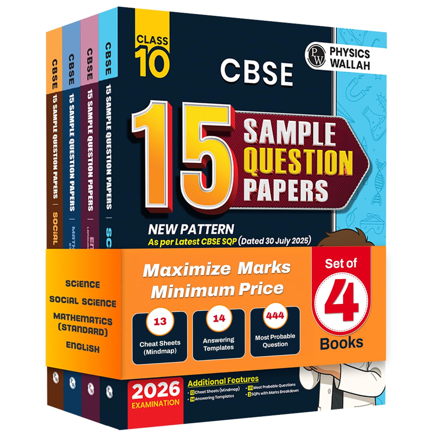 PW CBSE Class 10 Sample Papers 2026 | Science, Maths, English, Social Science | 4-Book Combo | Latest SQP
