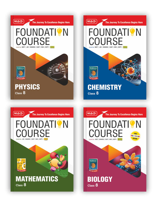 MTG Foundation Course Class 8 Physics, Chemistry, Mathematics & Biology Book (Edition 2025) (Set of 4 Books) For IIT JEE, NEET, NSO Olympiad, CUET, NVS, KVPY & Boards Exam | Based on NCERT Latest