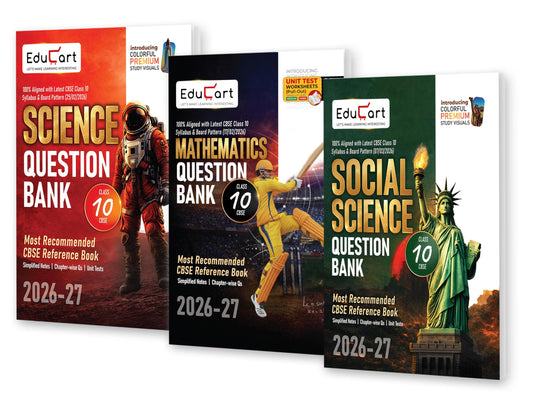 Educart CBSE Question Bank Class 10 Bundle - Science, Mathematics and Social Science 2026-27