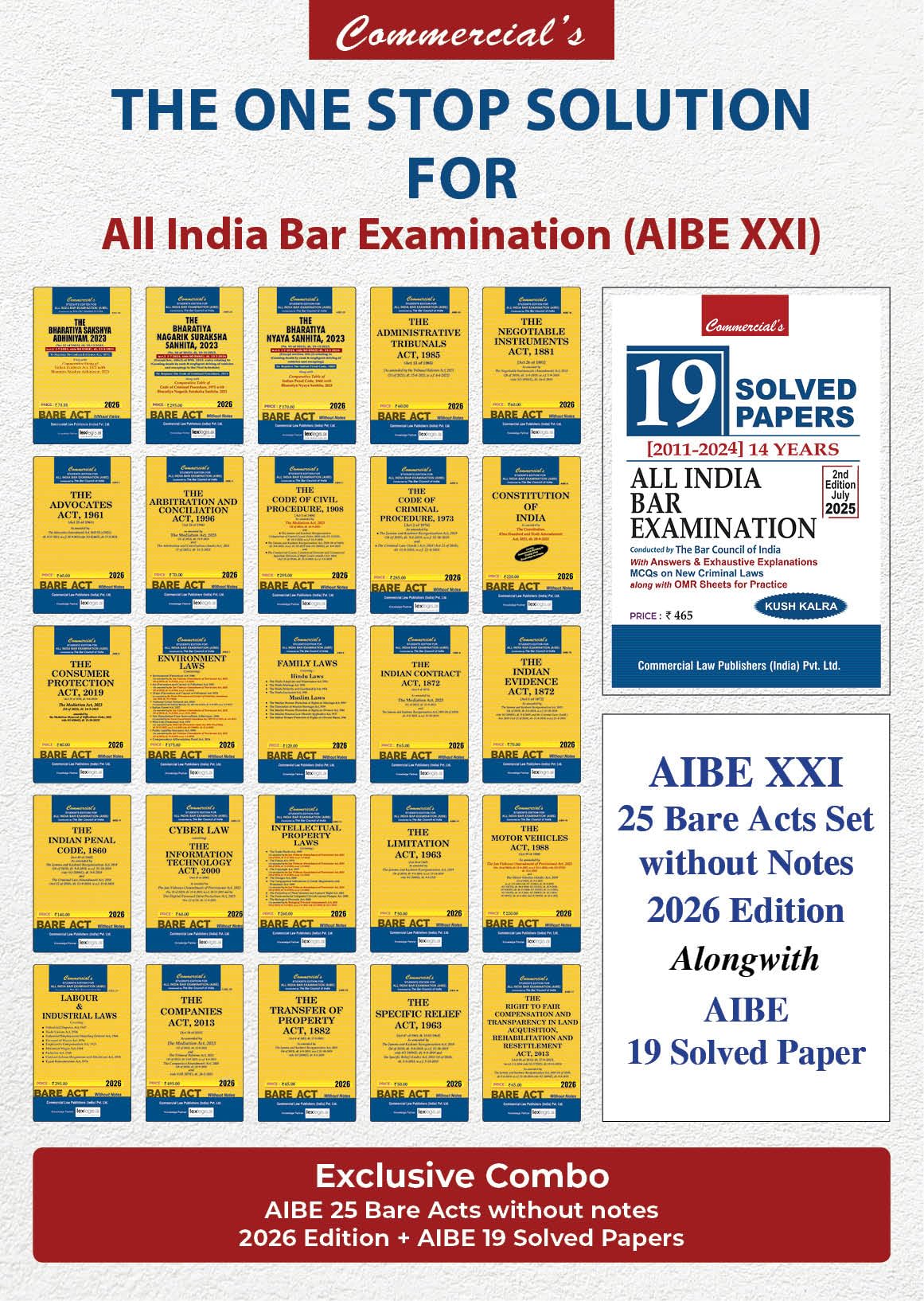 AIBE 25 Bare Acts , 2026 Edition for AIBE Exam XXI with Solved Paper