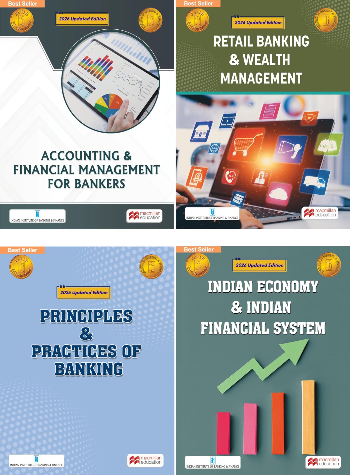 Macmillan JAIIB Exam Combo Pack – 4 Books Revised 2026 edition| Retail Banking & Wealth Management, Indian Economy & Indian Financial System, ... Principles & Practices of Banking | By IIBF